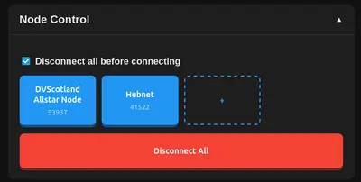 Node Control panel for connecting and disconnecting your nodes